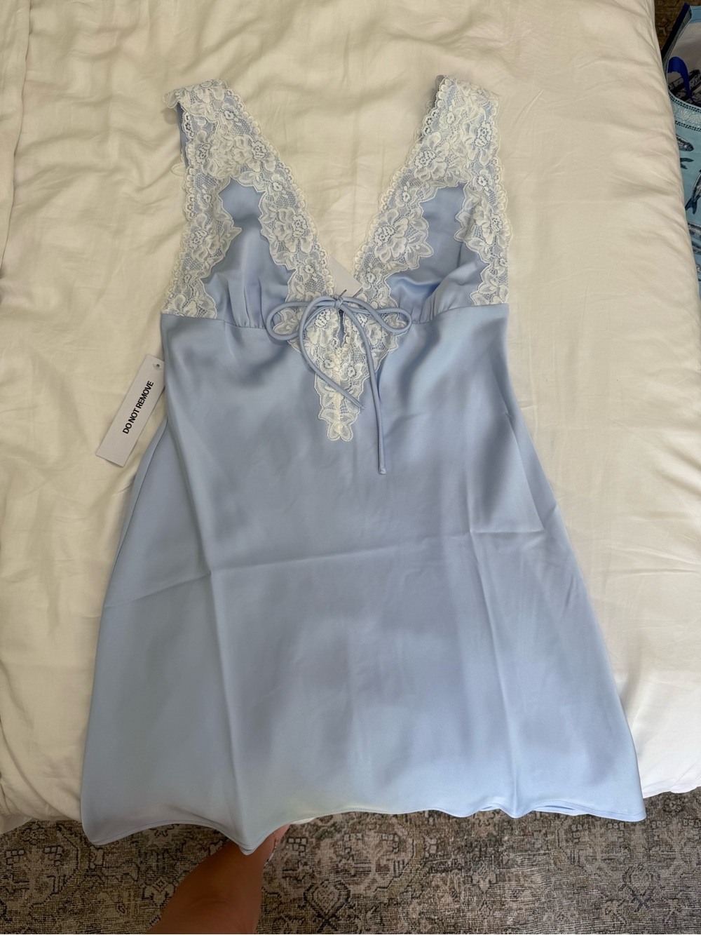 NWT Princess Polly Nourish Mini Dress Blue Lace Trim Size US 8 - Picture 3 of 3